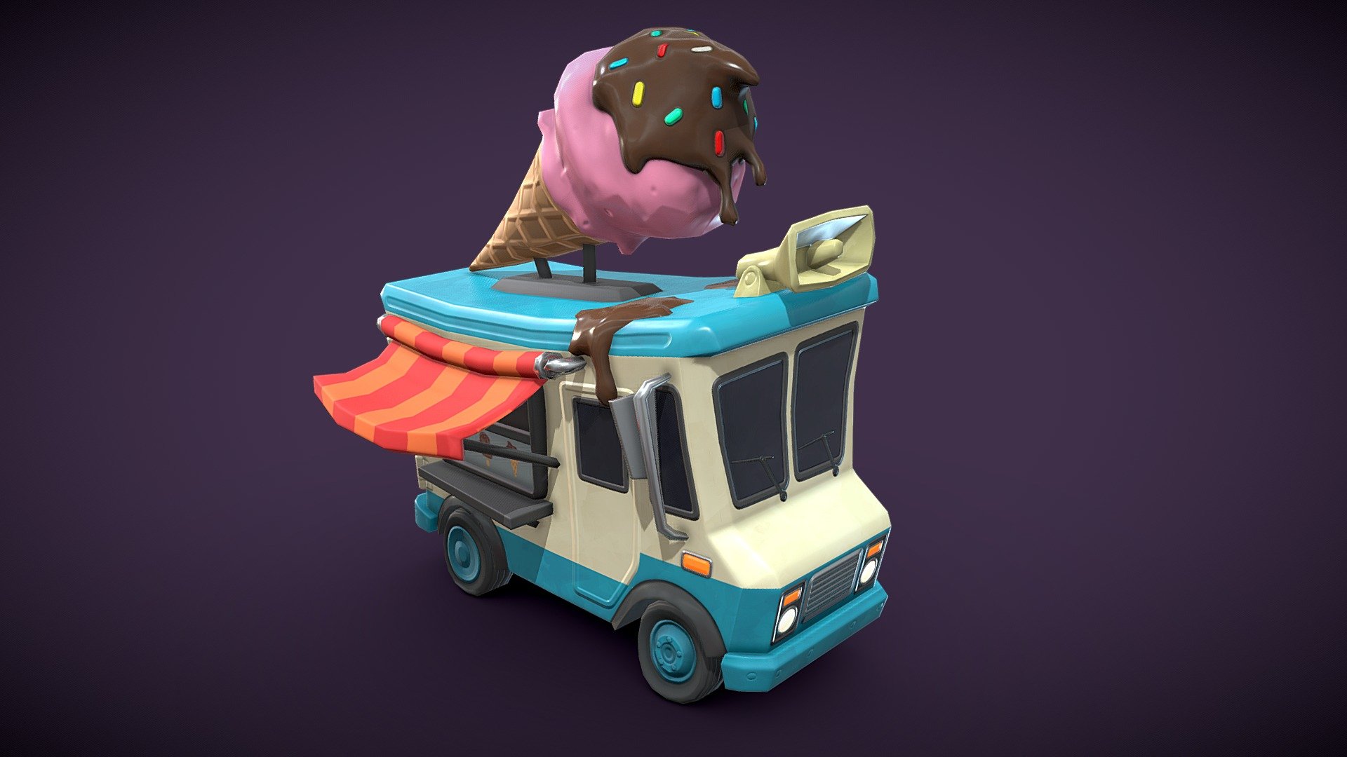 A cartoonish ice cream truck. This model is low poly and optimized for real-time usage 3d model