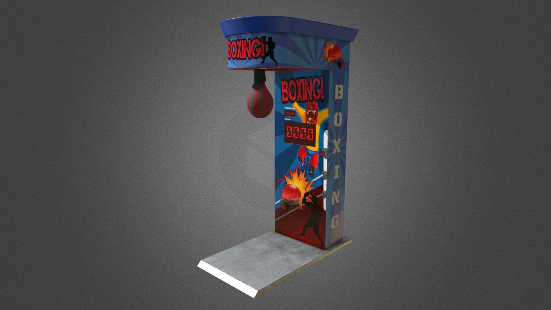 Realistic Game-Ready Boxing Arcade Machine 

Low Poly Count:
Arcade Machine - 2644  Faces, 2706 Vertices

Overview:




Complete PBR Texture Maps (Basecolor, Roughness, Metallic, Ambient Occlusion, Height, Emissive, Opacity, and Normal Map). 

Textures in PNG Format .

No Plugins Needed.

Organized Objects and Textures.

Fully unwrapped UVs, Non-overlapping UV-islands. Efficient use of the UV space.

Available in 10 Formats: Blend, FBX, OBJ, glb, glTF, Dae, Stl, Ply, 3ds, x3d (The different formats are available in the RAR File attached).

Real-Life Dimensions in cm.

Ready for Subdivision.

Suitable for Game Design and Real-Time Rendering with a low poly count that preserves realism.
Feel free to contact me via private messages if you have any questions or need assistance!!
 - Boxing Arcade Machine - Retro Game Ready LowPoly - Buy Royalty Free 3D model by Abdelrahman Ahmed (@AbdelrahmanAhmed) 3d model