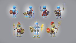 Greek fighters lowpoly rigged pack greek, basemesh, bow, greece, stickman, artstyle, weapon, character, 3d, blender, art, sword, stylized, characterdesign, concept, shield