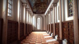VR Library in the Mansion tile, vray, library, windows, ceiling, books, bake, collection, pillars, vr, mansion, mural, classical, stainedglass, paintedchurch, lowpoly, church, light, stainedglasswindow, biglibrary