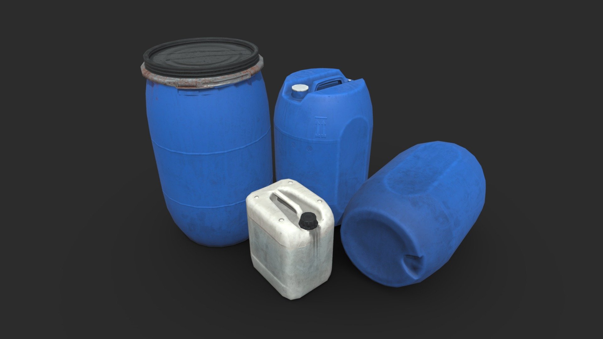 This industrial plastic containers set includes 3 individuals including for each 4 LODs and colliders to be ready for game and available in lowpoly and PBR ready. The set also includes 2 prefabs. 




3 individuals : 1223 polygons

2 prefabs : 4258 polygons

The asset is available in realistic style and can be used in any game (post-apo, first person shooter, GTA like, historical… ). All objects share a unique material for the best optimization for games.

Low-poly model &amp; Blender native 4.0

SPECIFICATIONS




Objects : 3

Polygons : 1223

GAME SPECS

LODs : Yes (inside FBX for Unity &amp; Unreal)
Numbers of LODs : 4
Collider : Yes

EXPORTED FORMATS




FBX

Collada

OBJ

TEXTURES




Materials in scene : 1

Textures sizes : 2K

Textures types : Base Color, Metallic, Roughness, Normal (DirectX &amp; OpenGL), Heigh, AO &amp; SSS (also Unity &amp; Unreal ARM workflow maps)

Textures format : PNG

GENERAL




Real scale : Yes
 - Plastic Containers Set 01 - Buy Royalty Free 3D model by KangaroOz 3D (@KangaroOz-3D) 3d model