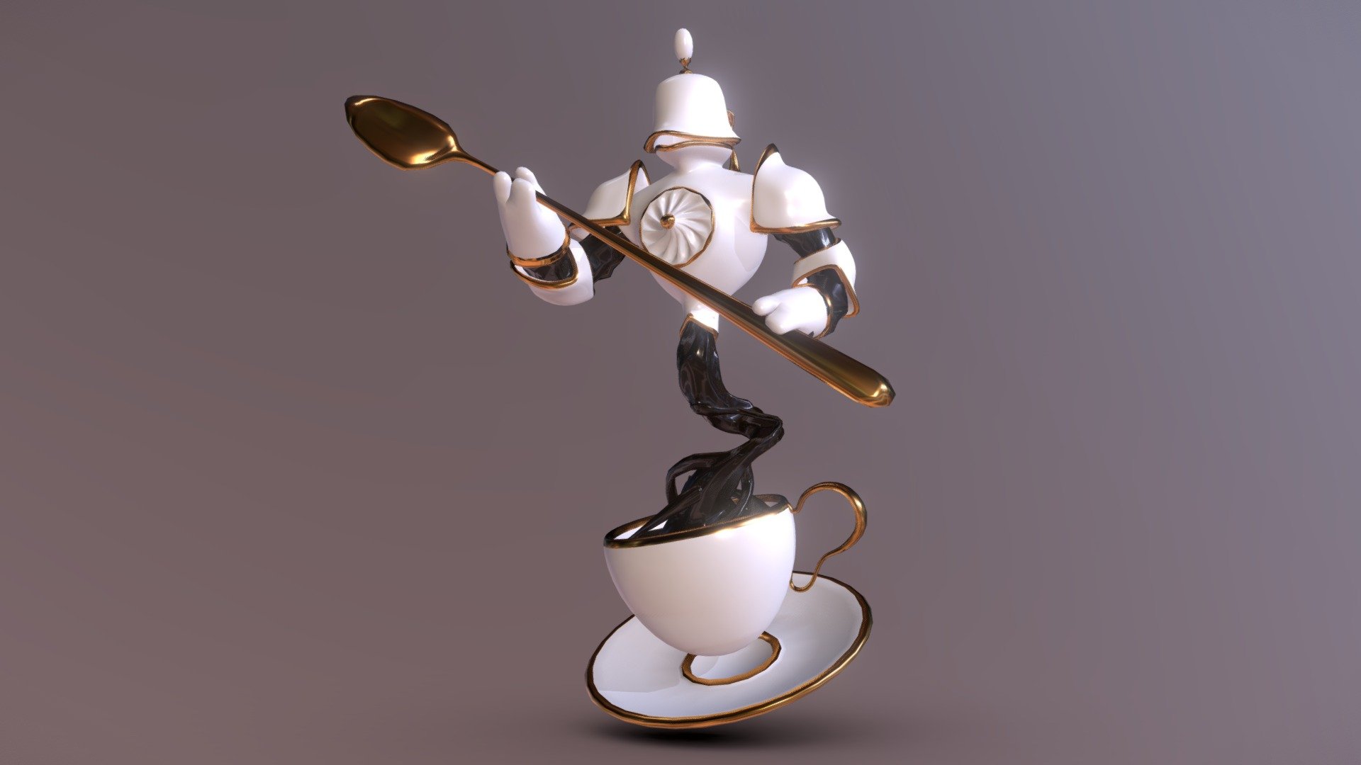 Concept of a knight mixed with a teacup - TeaCup Knight - 3D model by clement_martinet 3d model