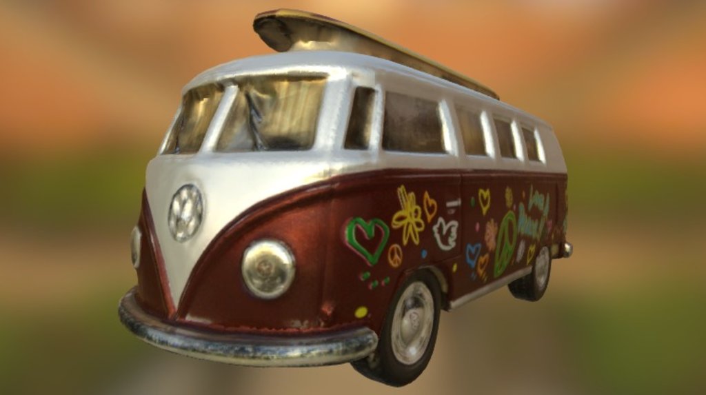 Miniature Hippie VW Bus 3D scanned using Artec Spider.  Still needs some post processing, but this is the raw output from the scan 8-) - Hippie Van - 3D model by jeffbhansen 3d model