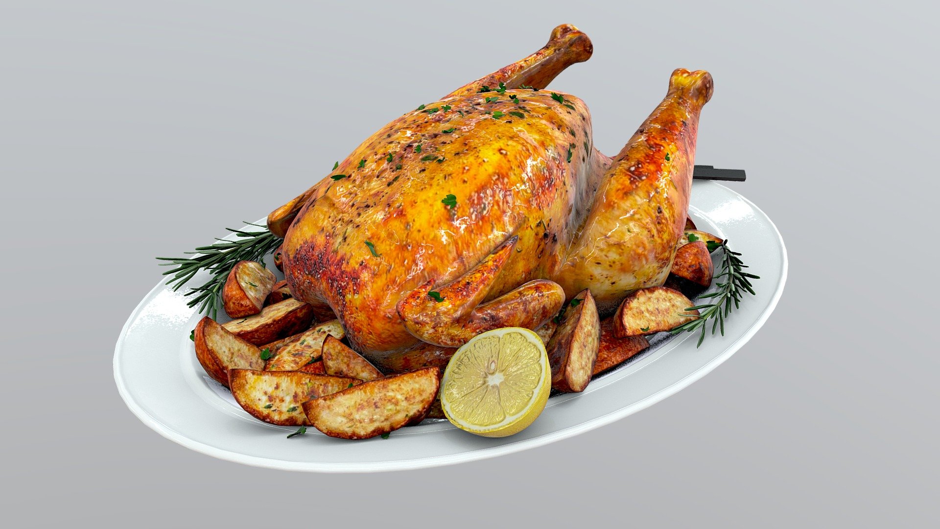 PBR real-time optimised version of our model - Food Set 01 / Roasted Chicken with Potatoes and Rosemary 3d model