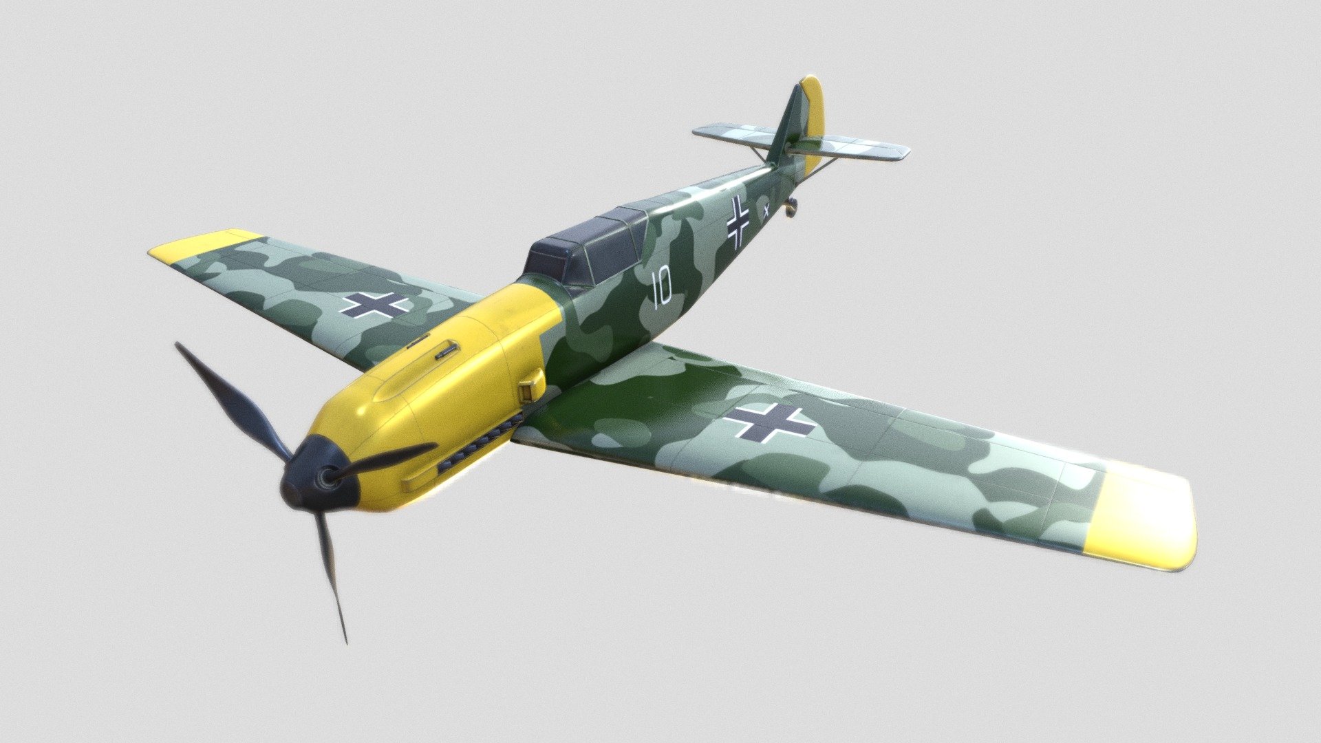 The Messerschmitt Bf 109, a legendary World War II-era German fighter aircraft, is captured brilliantly in your 3D model. Its iconic design, characterized by a sleek and streamlined fuselage, elliptical wings, and distinctive inverted V-shaped tail, is faithfully recreated. The intricate attention to detail, from the cockpit canopy to the propeller and landing gear, showcases your modeling expertise. The historical significance of the Bf 109 as a symbol of Luftwaffe's dominance in the early stages of the war is beautifully portrayed in your rendition, making it an impressive tribute to a pivotal aircraft in aviation history 3d model