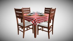 Restaurant Table And Chairs food, restaurant, dish, table, unwrap, low-poly, glass, pbr, chair
