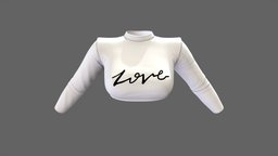 Female Long Sleeves Crop Sweater neck, white, fashion, girls, top, long, clothes, round, realistic, real, sleeves, sweater, womens, t-shirt, wear, crop, pbr, low, poly, female