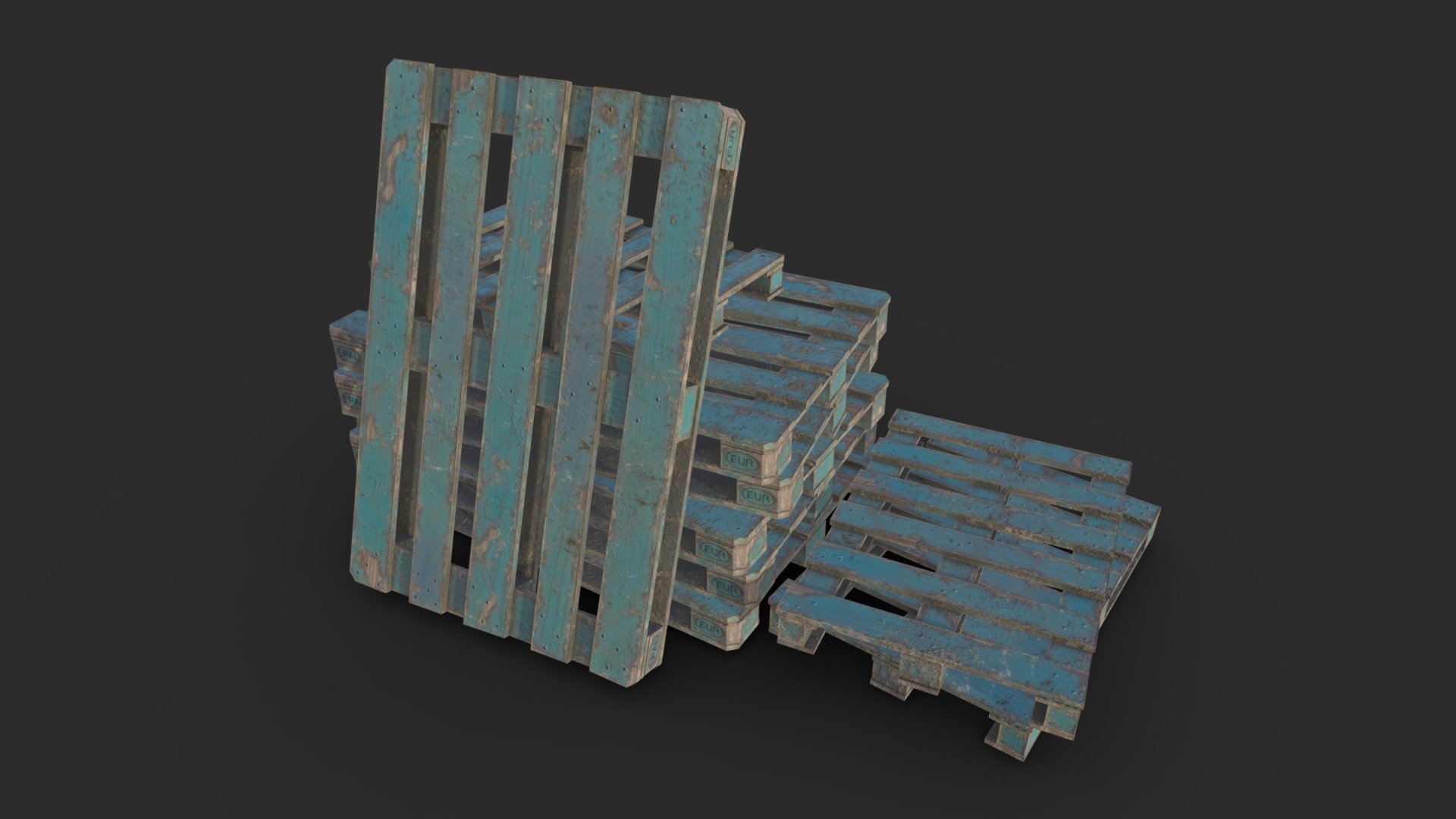 This asset includes 2 sizes of wooden pallets. A 1200 x 800 mm pallet (Eur-Epal) and an other to 880 x 620 mm (Dussledorf). The objects are available individually or in 4 pre-assembled assets. Also, the model includes 2 variants of the textures with an additional oil leaks textures set more.

This assets of pallets will embellish you scene and add more details which can help the gameplay and the game-design.

The material of models is unique and ready for PBR.

Low-poly model &amp; Blender native 2.81

SPECIFICATIONS




Objects : 2

Polygons : 310

Subdivision ready : Yes

Render engine : Eevee (Cycles ready)

GAME SPECS




LODs : Yes (inside FBX for Unity and FBX for Unreal only)

Numbers of LODs : 3

Collider : No

EXPORTED FORMATS




FBX

Collada

OBJ

GLTF

TEXTURES




Materials in scene : 2

Textures sizes : 2K

Textures types : Diffuse, Metallic, Roughness, Normal (DirectX &amp; OpenGL), Heigh and AO

Textures format : PNG

GENERAL

Real scale : Yes - Euro Pallets Assets 02 - Buy Royalty Free 3D model by KangaroOz 3D (@KangaroOz-3D) 3d model