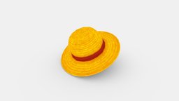 Cartoon yellow straw hat hat, clothes, farm, farmer, luffy, lowpolymodel, handpainted, village, knitcap