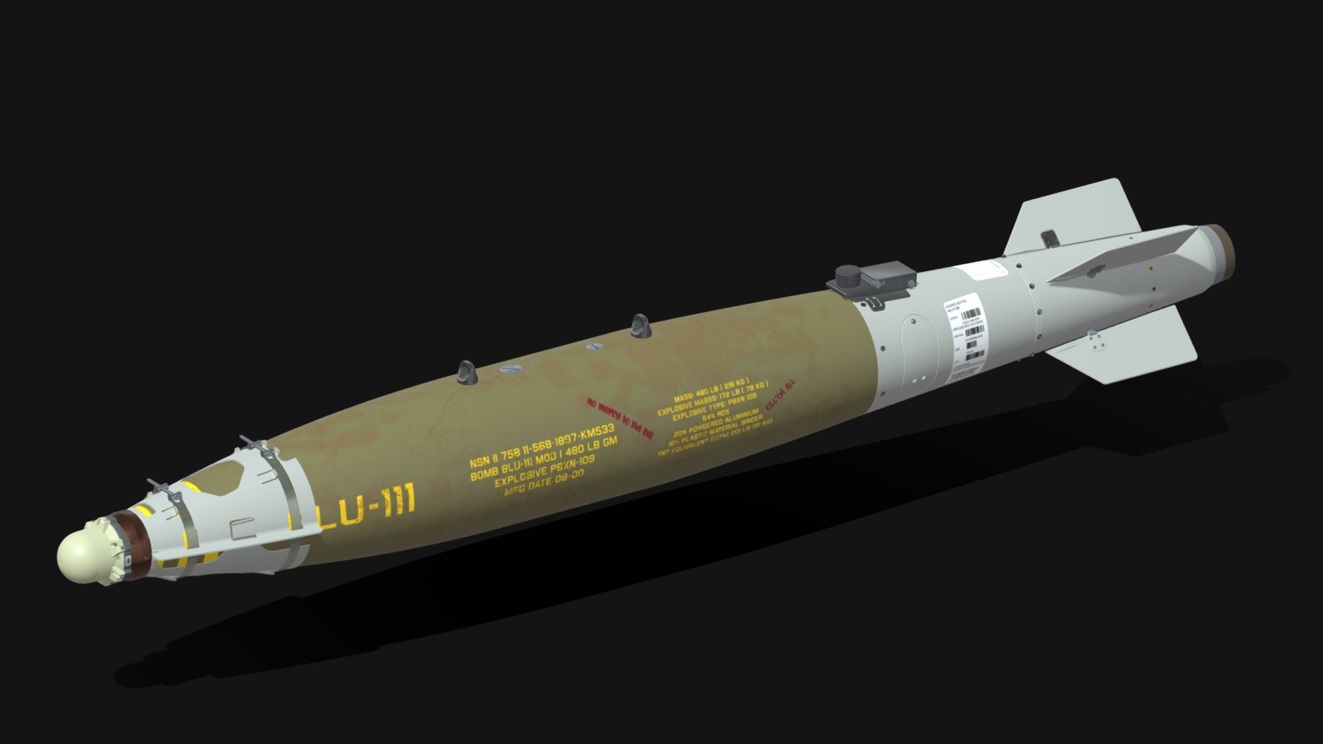 GBU-38 VB JDAM INS/GPS guided bomb modelled by Edgar Brito 3d model