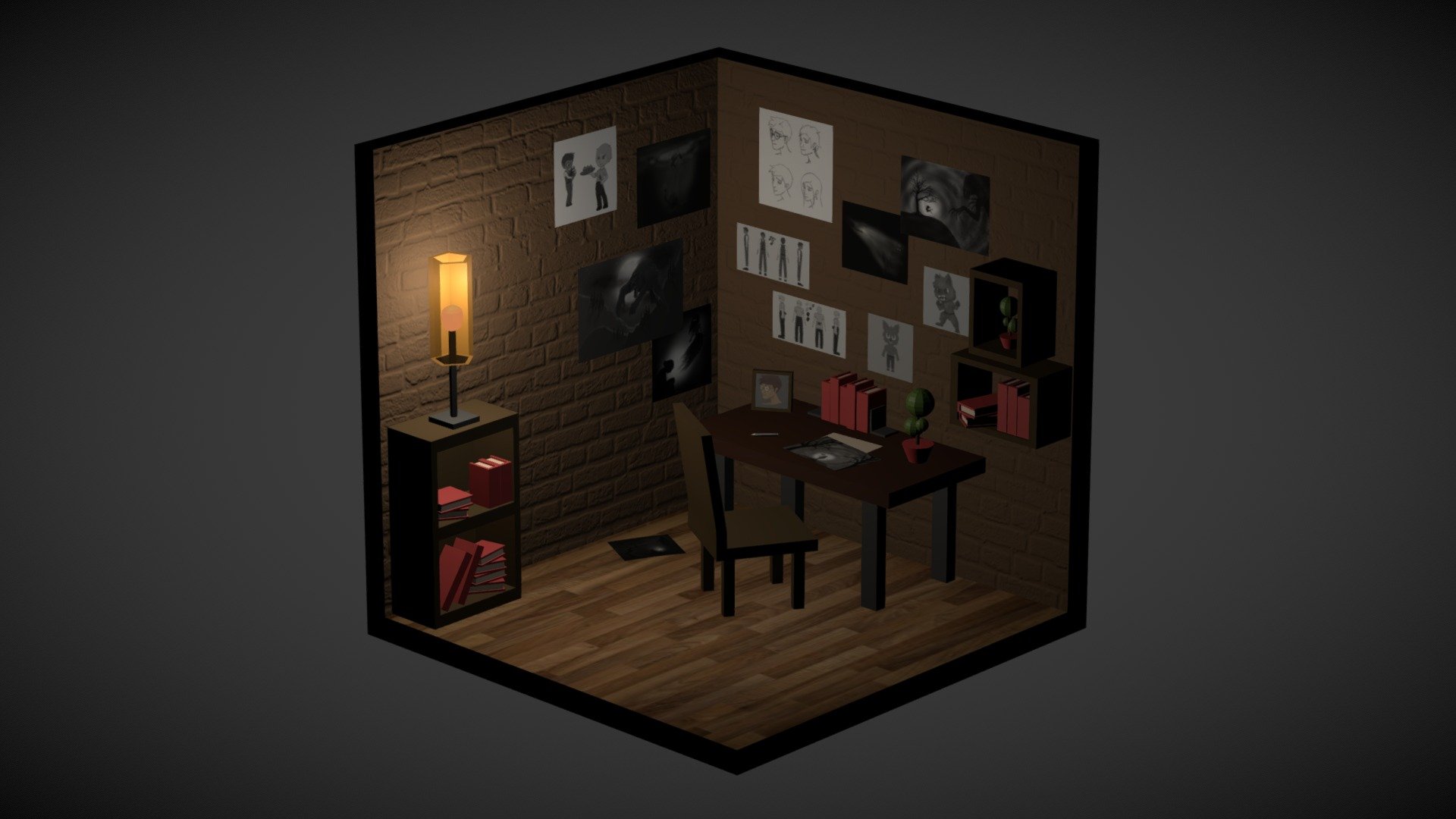 A room hidden away from everyone where they sketch and read by themself. This room in a cocept piece for a VR project I'm working on.
Made during the &lsquo;Low Poly Challenge: Isometric Room' - isometric2020challenge 3d model