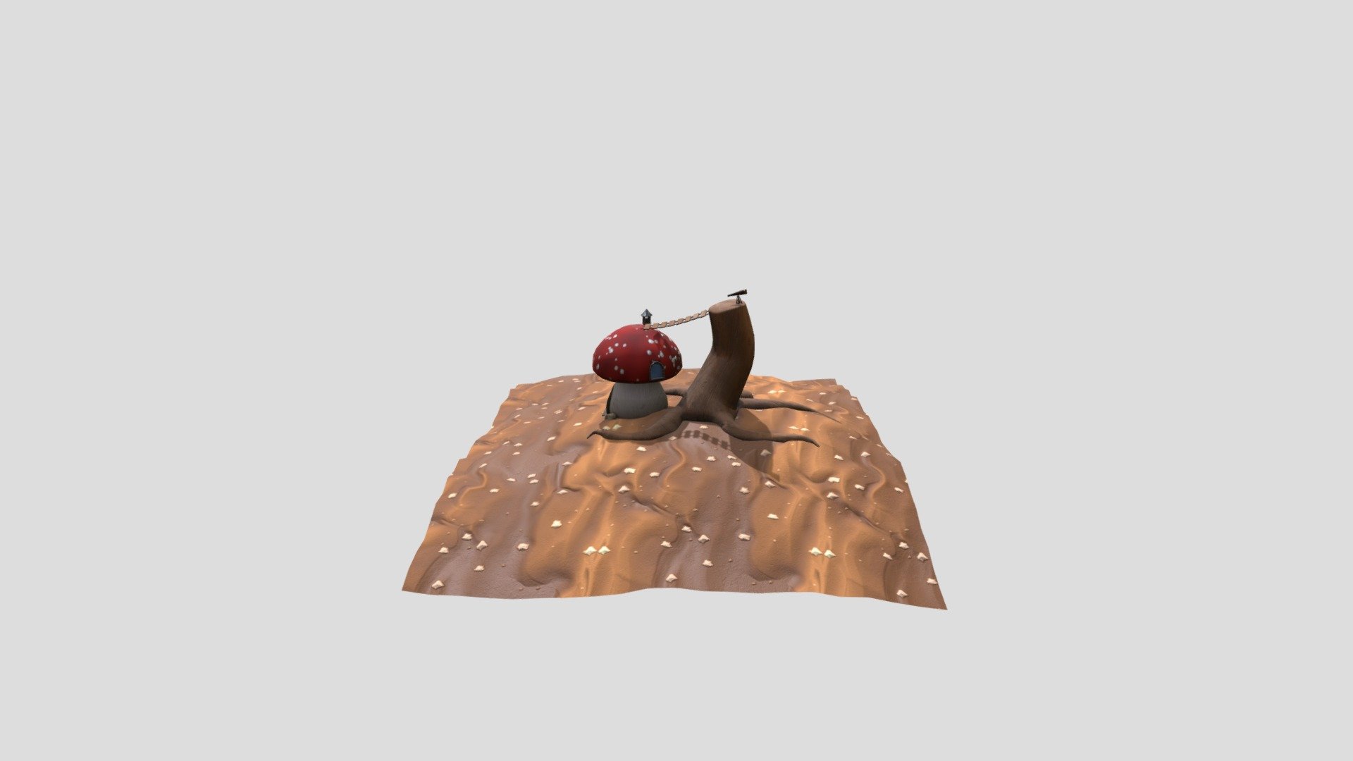 School Project (2 Materials + Ground) - Mushroom (Tree)House - 3D model by Orinap 3d model