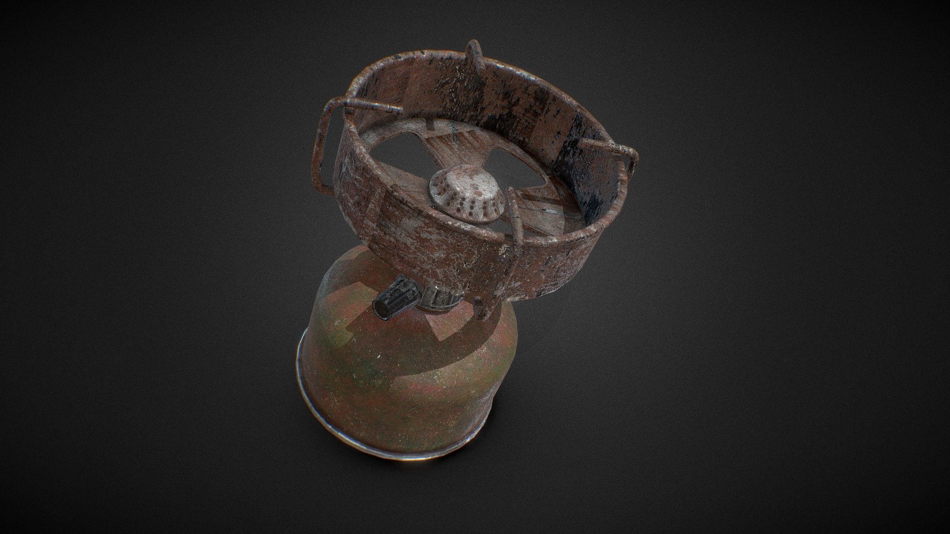 An old lit portable camping stove and gas canister I made in blender, using the High poly / Low Poly workflow. I later textured it in Substance painter :)

The model was based off from this image:
https://c8.alamy.com/comp/B0B4TF/an-old-lit-portable-camping-stove-and-gas-canister-B0B4TF.jpg - Portable Gas Camping Stove - Download Free 3D model by GameDev Nick (@GameDevNick) 3d model
