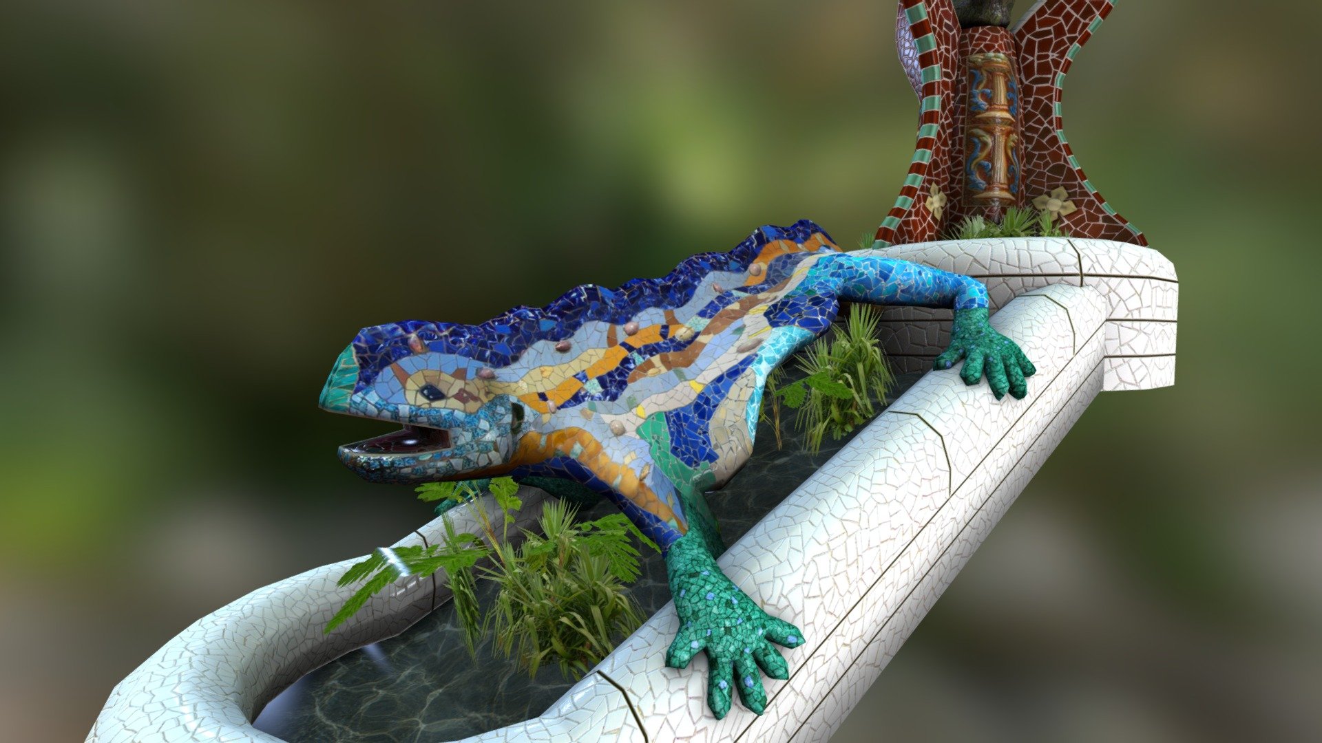 Dragon or Lizard from the Park Güell in Barcelona, Spain. Created by Antoni Gaudí 3d model