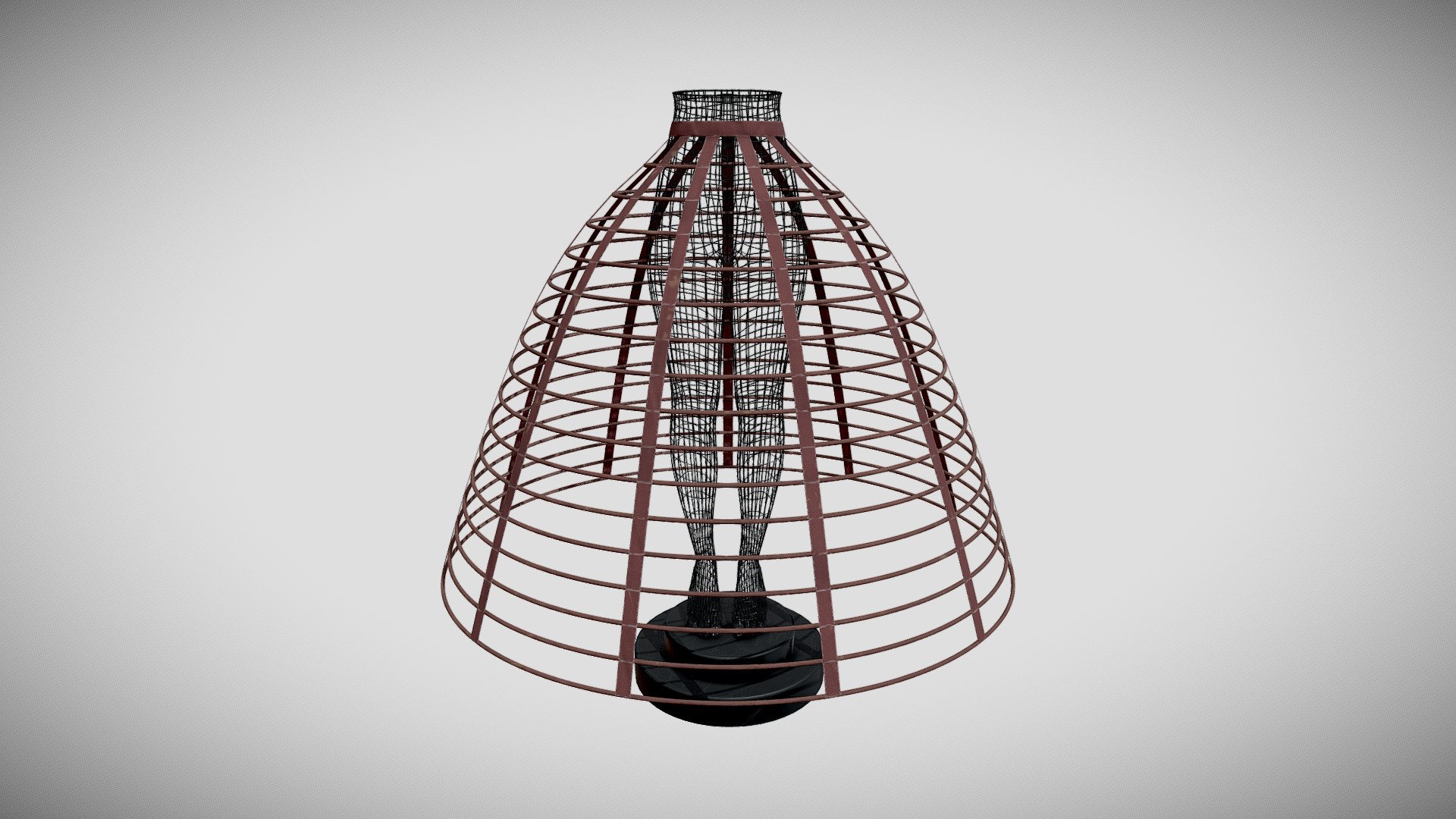 The 3D model presents a digital reconstruction of a historical crinoline - a special framework used to expand the fullness of the skirt in the mid 19th century. The crinoline is presented in a historical photograph. It has 16 hoops and 11 ribbons. A new method of parameterisation was applied to reproduce the shape and construction of the hoops, ribbons and belt (for further details see https://doi.org/10.1080/00405000.2019.1621042). The authors of the 3D model are

Aleksei Moskvin https://independent.academia.edu/AlekseiMoskvin

Mariia Moskvina https://independent.academia.edu/MariiaMoskvina

(Saint Petersburg State University of Industrial Technologies and Design)

DOI: http://dx.doi.org/10.13140/RG.2.2.15088.79369

The authors thank Prof. Victor Kuzmichev from Ivanovo State Polytechnic University for his important contribution to this reconstruction 3d model