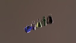 Magic Bottles stl, red, style, fashion, max, 2020, perfumes, 3d, lowpoly, low, poly, blue, magic