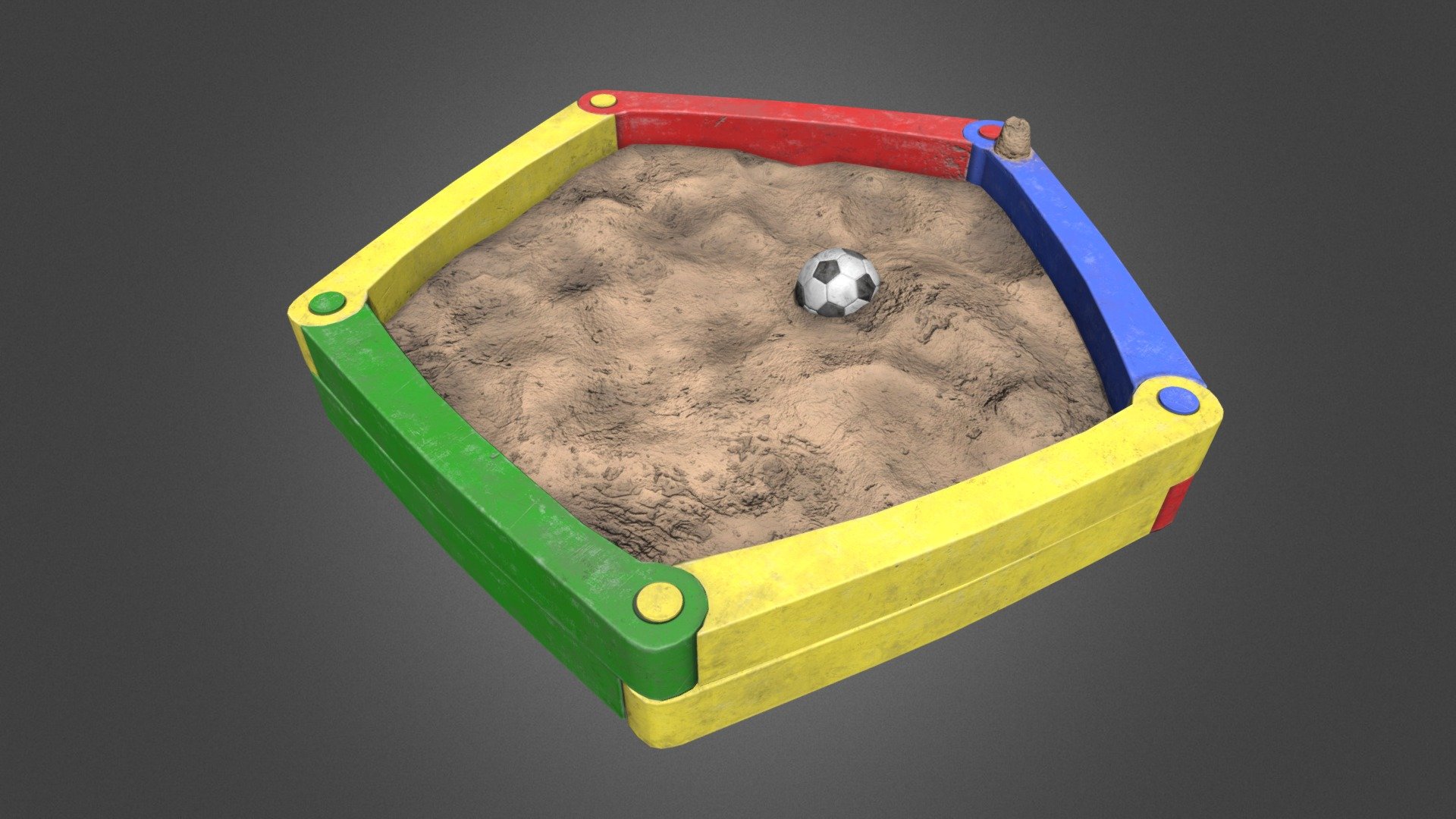 Low-poly, Game-ready model of a playground's sandbox.

TEXTURES

High resolution PBR Metal/Roughness textures are provided in the additional files.

Texture size: 2048 x 2048
Texture format: PNG 8 bit (uncompressed)




Base Color (Diffuse)

Metallic

Roughness

Height

Normal 

Ambient Occlusion

This asset is part of our Playground series which contains many more models to re-create the perfect playground for your projects!

Check out all our Playground models here - Playground Plastic Sand Pit - Buy Royalty Free 3D model by Ringtail Studios (@ringtail) 3d model