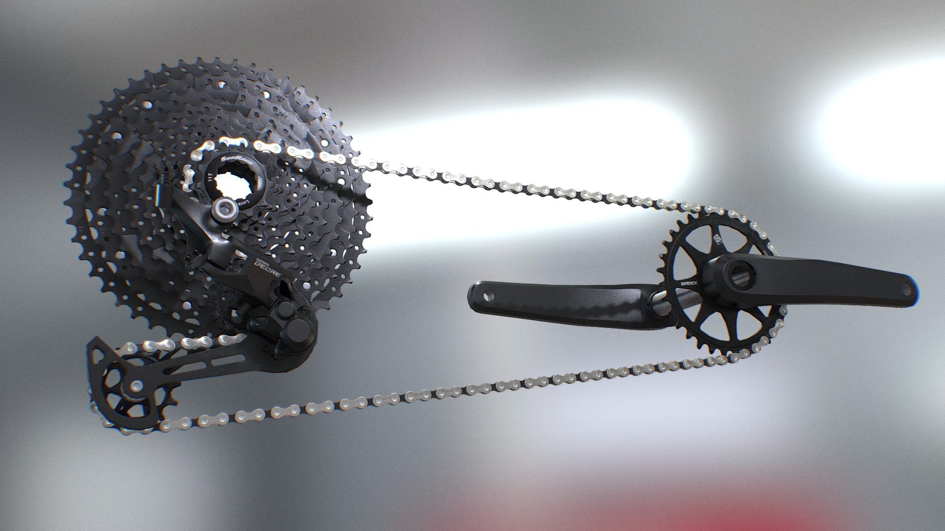 This is a 3d model of MTB drivetrain for using in mountain bikes. It is can be used as a driving equipment for downhill, enduro, crosscountry or EMTBs in sports racing games and many other product rendering scenes.

This model is created in 3DsMax and textured in Substance Painter.

This model is made in real proportions.

PBR Maps include- Base color, A.O, Roughness, Metallic and Normals 3d model