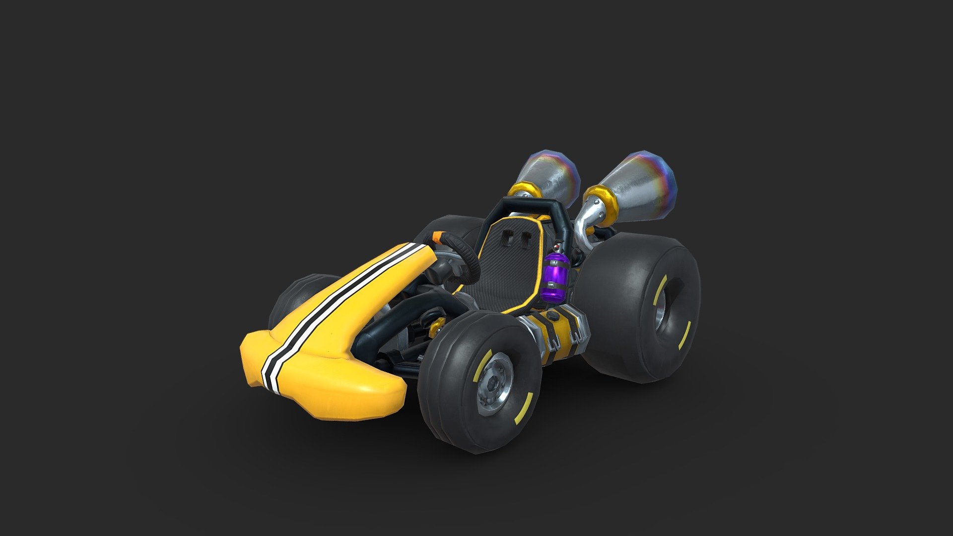 STRIKER is a 3D model of a cool GO-KART. This fast vehicle has a lot of power, personality, and big tires, making it ideal for casual racing games 3d model