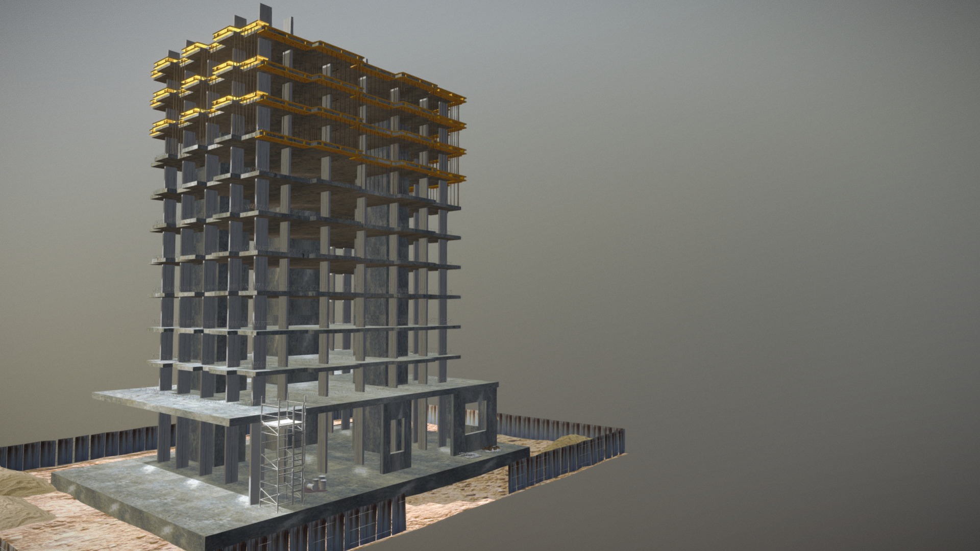 Building Construction model sculpted and retopoed with 3ds Max 3d model