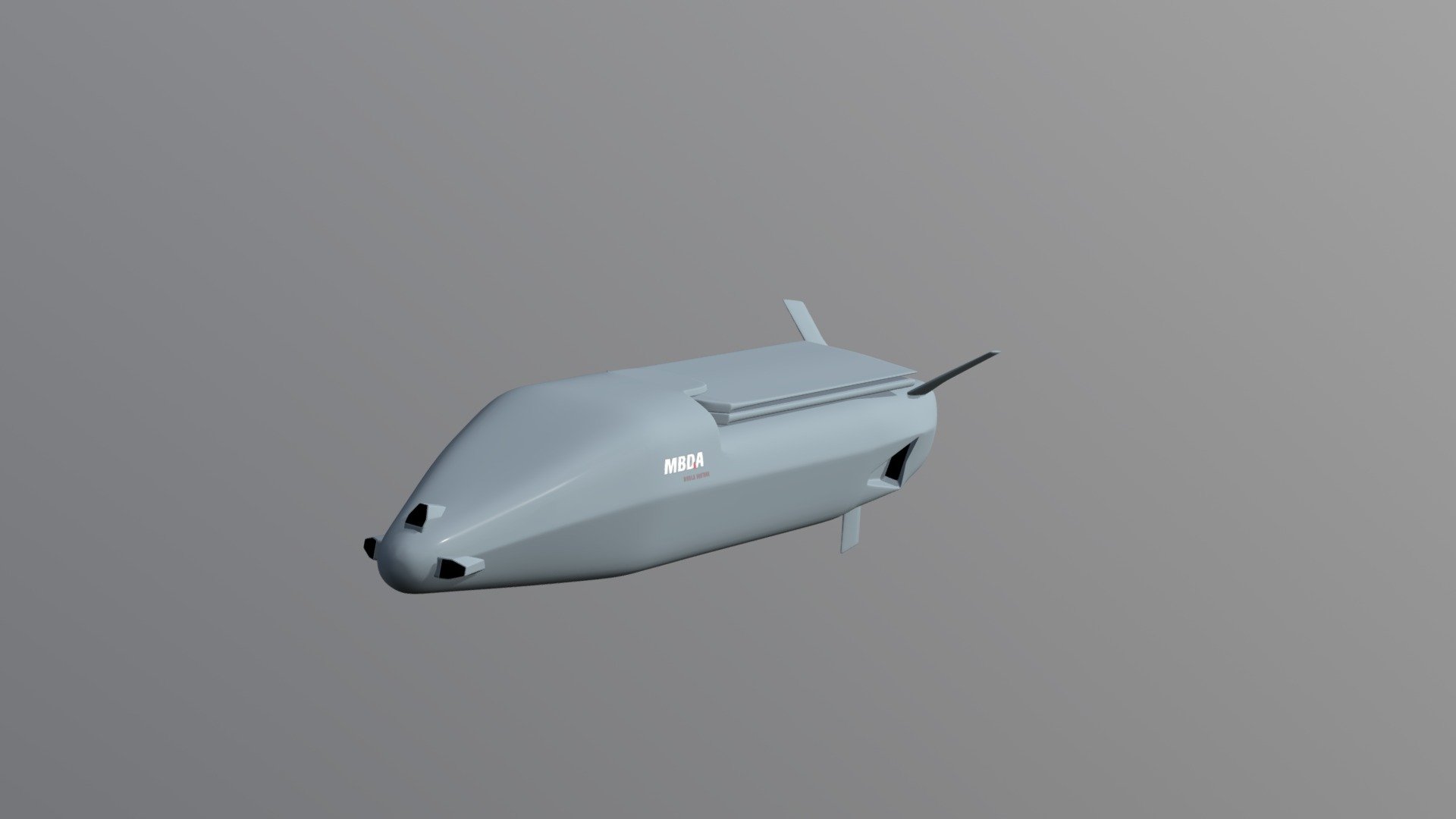 A new category of weapon from MBDA is ‘Remote Carriers’, various air-launched autonomous platforms that deliver multiple effects, whether lethal or non-lethal, as well as new services for munitions such as intelligence, targeting, and deception of enemy sensors.
Such remote carriers would function as baits and decoys, carry additional weapons ahead of the manned aircraft and closer to heavily defended targets, collect ISR or establish communications nodes.
The RC100 is a derivative of the Smart Glider and has the same dimensions and weight, 1.8 meters and 120 kg respectively.
Being an expendable system cost is obviously an issue thus passive and active payloads installed will have to take that parameter into consideration.

(Additional information about the model is on my page in ArtStation) - MBDA Remote Carrier 100 - 3D model by Akela Freedom (@AkelaFreedom) 3d model