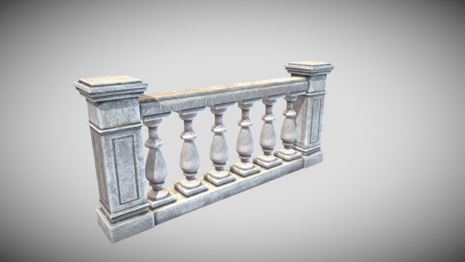 Low-poly, Stone Balcony Balustrade, complete with full 4K textures. Realistic and ready for games and stonework architectural terrace renders. Clean architecture topology with 9769 Vertices and 9540 faces.

The Stone Balcony Balustrade model is available in the following file formats: .blend (native), .fbx, .dae, .obj and .stl formats for extra flexibility. This model is perfect for modular kit building - next-gen historical games, fantasy, roman, etc. This Stone Balcony Balustrade model works very well with both eevee and cycle rendering - Balcony Balustrade - Buy Royalty Free 3D model by jamesmiddz 3d model
