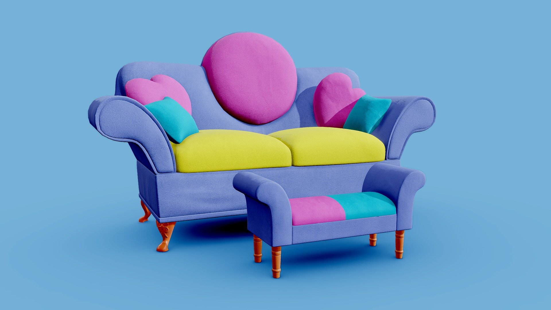 Immerse yourself in a world of fantasy with this Barbie-toned sofa, a tribute to Barbiecore style. With its bright pink design and pastel accents, this sofa is a dream come true for lovers of playfulness and extravagance. The matching footrest completes the set, inviting you to relax with a touch of glamour. A piece of furniture that will bring your space to life with the magic of the Barbie world.

My Store
https://sketchfab.com/JoRCS/store




Include additional files

Obj and Fbx fotmat. High-quality PBR textures in png format

4k textures
 - Barbiecore sofa & footrest in Barbie tones 3d model