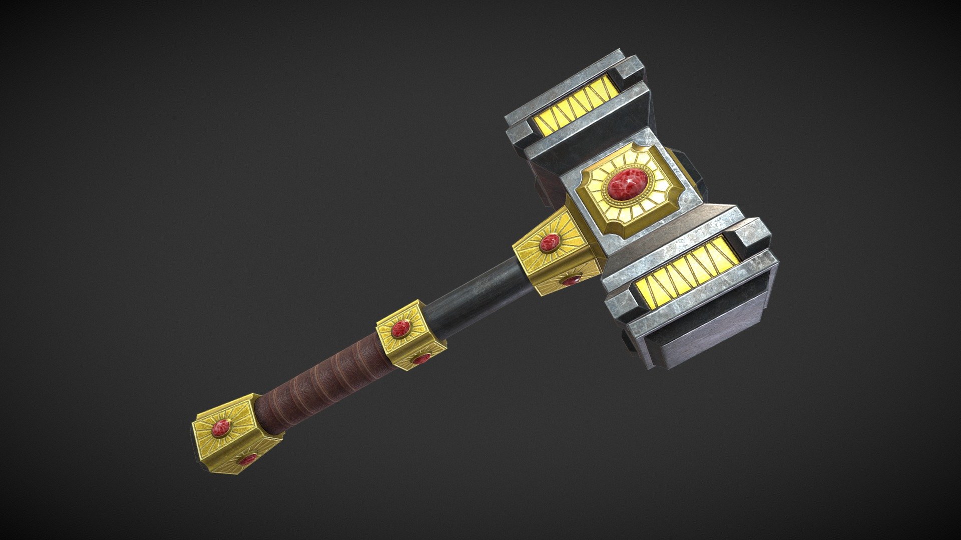 This model is designed for use in any engine supporting PBR rendering, such as Unity, UnrealEngine, CryEngine and others.


A two-handed version of this hammer is here - https://skfb.ly/6TUM9 


Technical Details:

-Texture Size: 4096x4096

-Textures for Unity5

-Textures for UnrealEngine4

-Textures for CryEngine3

-Textures for PBR Metallic Roughness

-Polycount: LOD0 - 1732tr., LOD1 - 852tr.


If you have any questions - write to me. Always happy to help 3d model