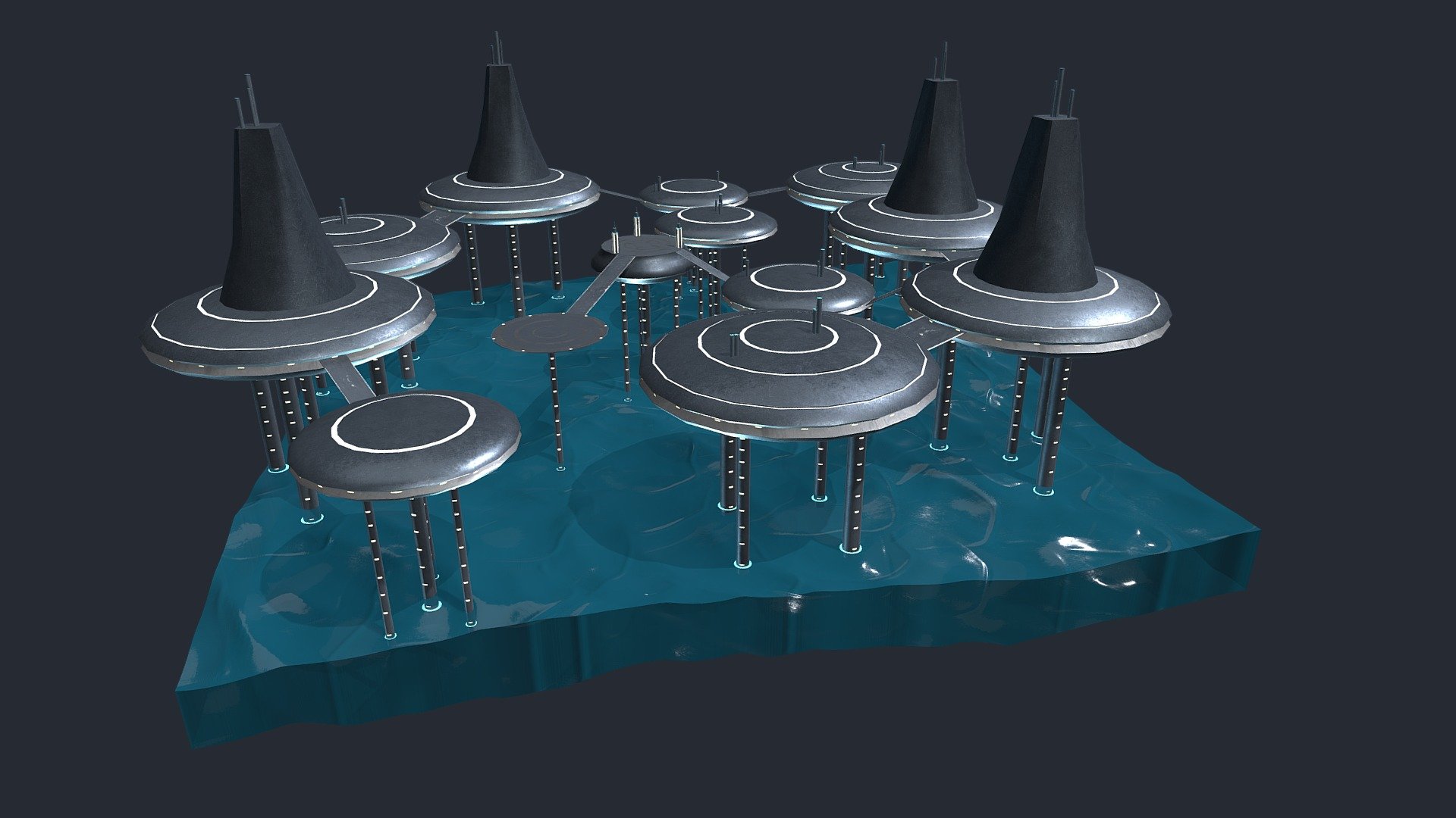 An animated 3D diorama of the planet, Kamino, from Star Wars. 
The modeling and animation was created using Maya.
The texturing was painted in Substance Painter 3d model