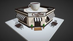 Low Poly Coffee coffee, exterior, polygonal, unreal, build, drinks, isometric, low-poly-model, coffeeshop, unity, architecture, cartoon, game, lowpoly, simple