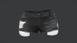 Torn Denim Female Pocket Shorts mini, micro, , fashion, shorts, clothes, summer, jeans, teen, womens, pocket, outfit, wear, denim, pbr, low, poly, female, blue, black