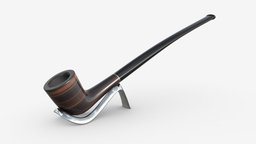 Smoking Pipe Long Briar Wood 02 pipe, stand, holder, long, classic, accessory, metal, tobacco, smoking, lifestyle, acrylic, smoker, briar, mouthpiece, 3d, pbr, wood, churchwarden