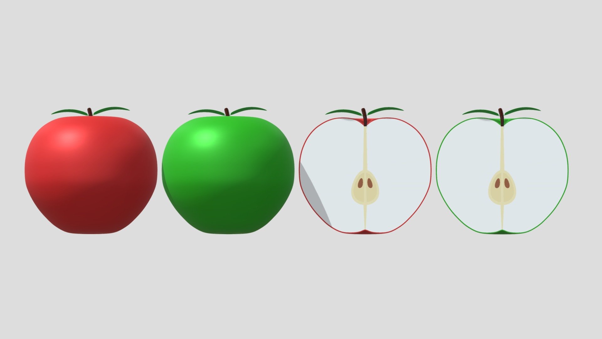 -Cartoon Apple Fruit and Slice.

-1 full apple , Vert : 13,136, Poly : 12,992.

-1 half apple, Vert : 9,979, Poly : 9,535.

-This product was created in Blender 2.8.

-Formats: blend, fbx, obj, c4d, dae, abc, stl, glb.

-We hope you enjoy this model.

-Thank you 3d model