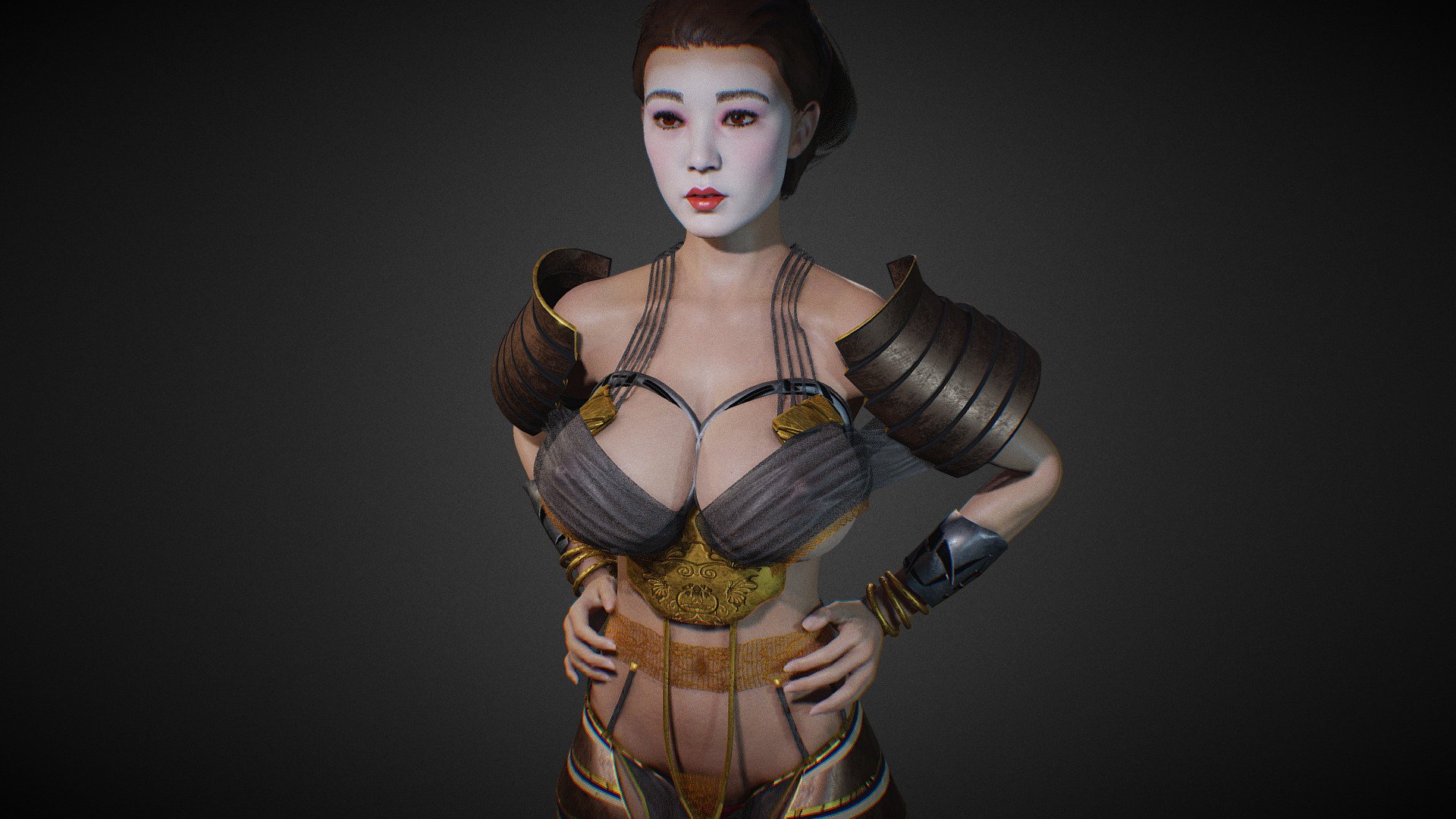 *makeup is a different object . 

Geisha/Samurai fantasy Girl model in Blender. body rigged and basic face rig. Mixamo bone names for animation. sss. eevee and cycles ready 3d model