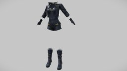 $AVE Female Kathryn Navy Leather Full Outfit steampunk, leather, full, warrior, high, punk, fashion, shorts, girls, jacket, top, clothes, biker, boots, rider, collar, combat, realistic, real, tactical, heels, costume, womens, necklace, outfit, jumpsuit, wear, calf, crop, gloves, fingerless, character, cool, pbr, sci-fi, female, stylized, fantasy, black, "navy", "strapless"