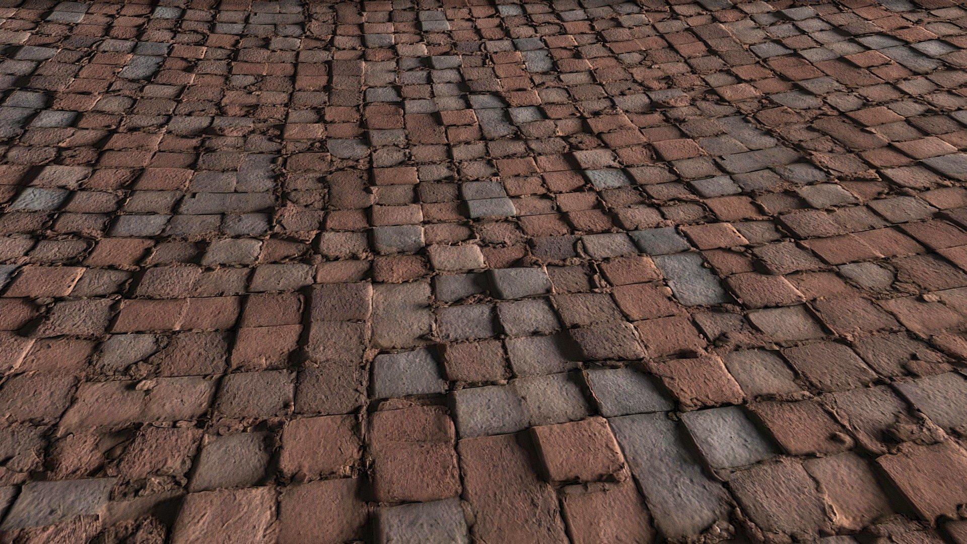 AI-generated ancient and deformed red tiled floor 3d model