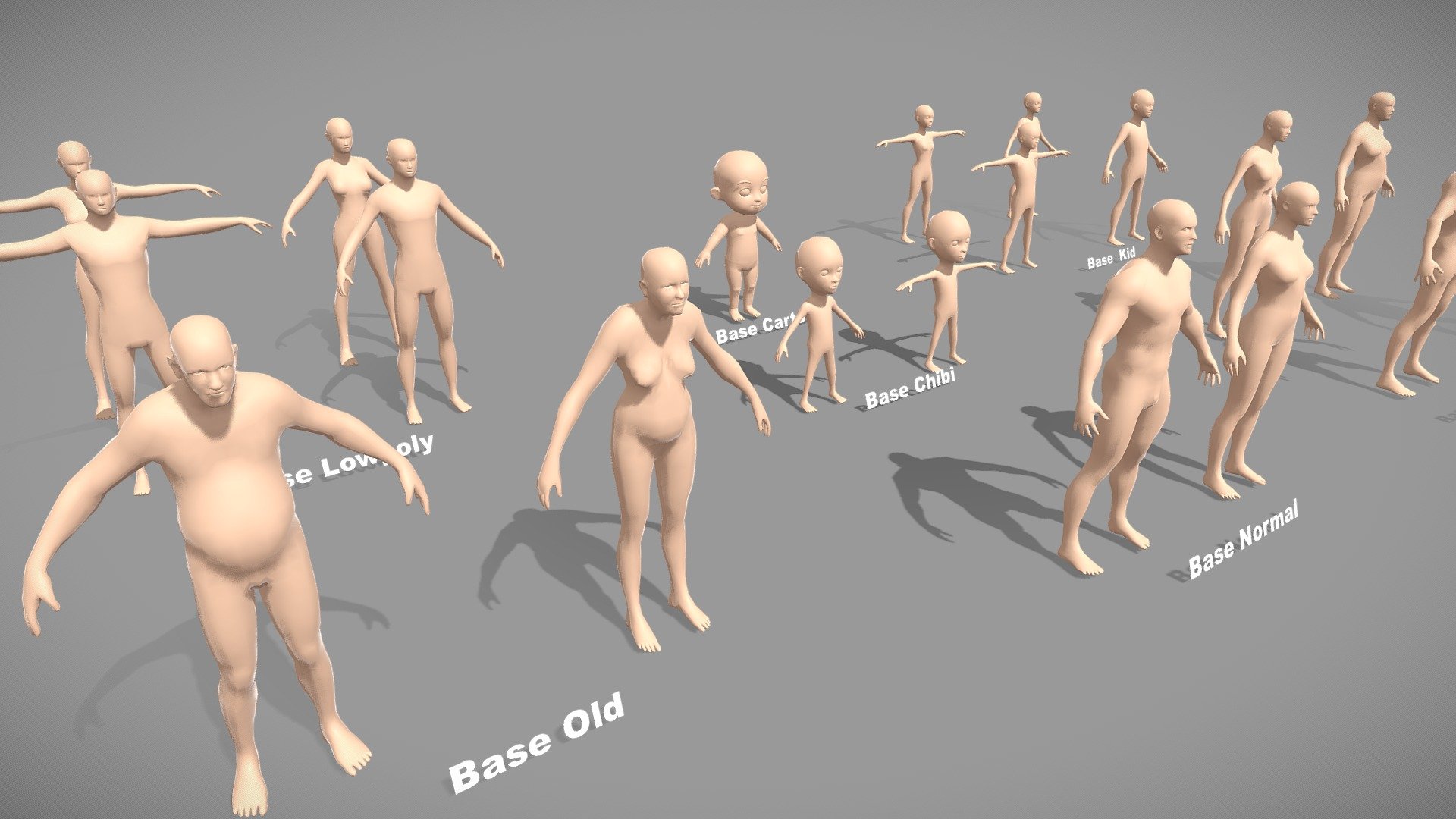 Includes 19 of the most basic character mesh sets and is equipped with advanced 3D rendering tools to help increase your productivity! A good background grid allows you to save time with good proportions, clear topology, and clean paint weight.



Latest update: 0.2 
