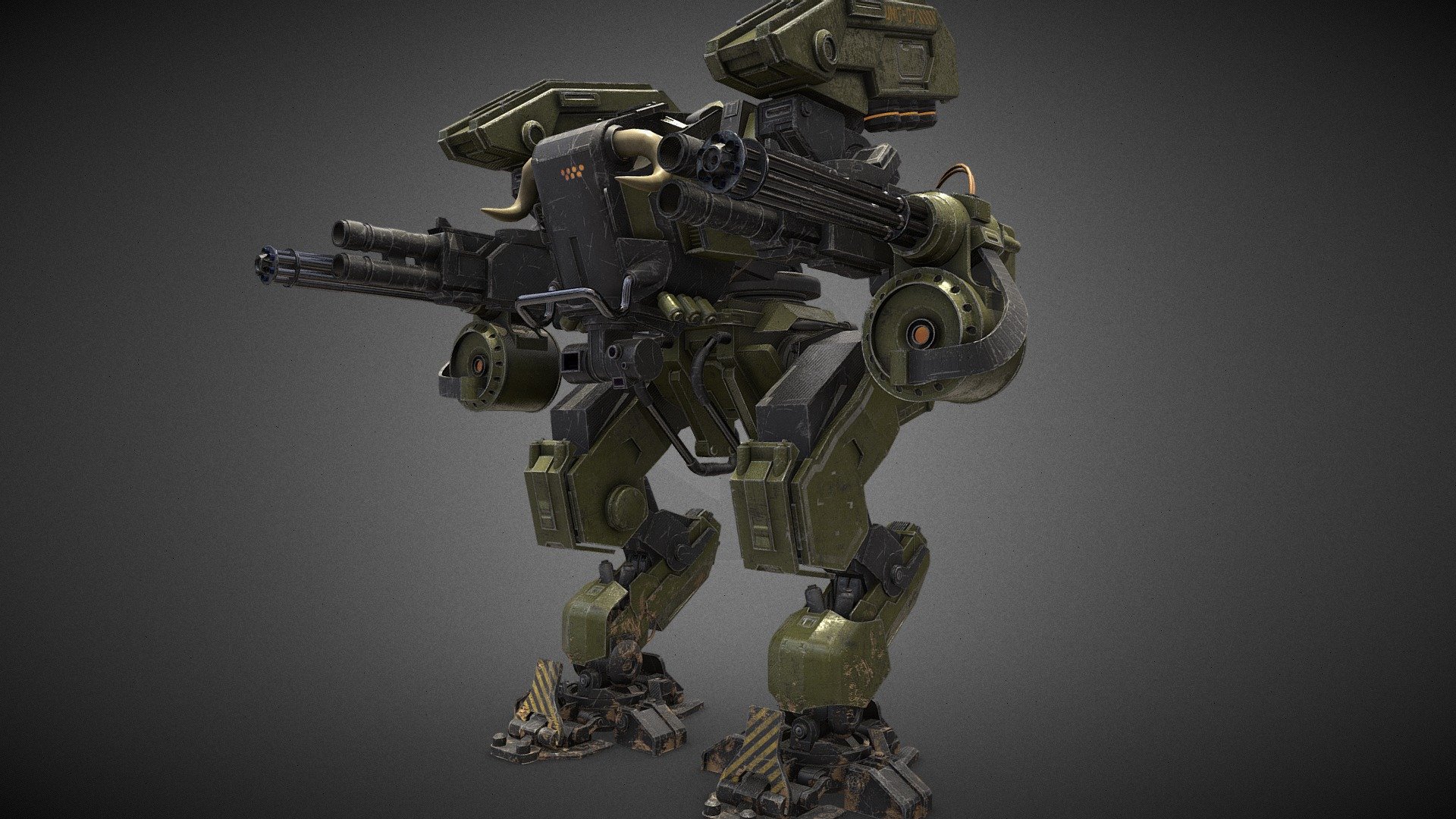 Military robot carrying heavy guns - Mecha UNIT-07 - 3D model by suspensy 3d model