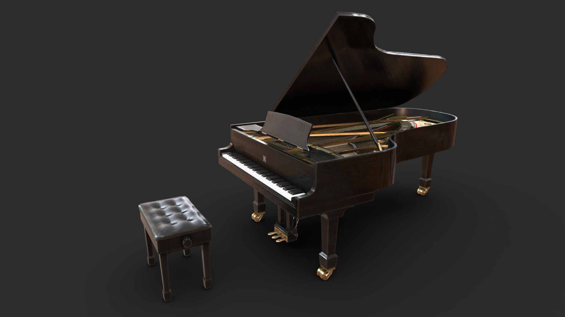 A portfolio piece I've been working on, a grand piano. I tried to make it as low poly as possible while maintaining nice curves and many internal parts 3d model