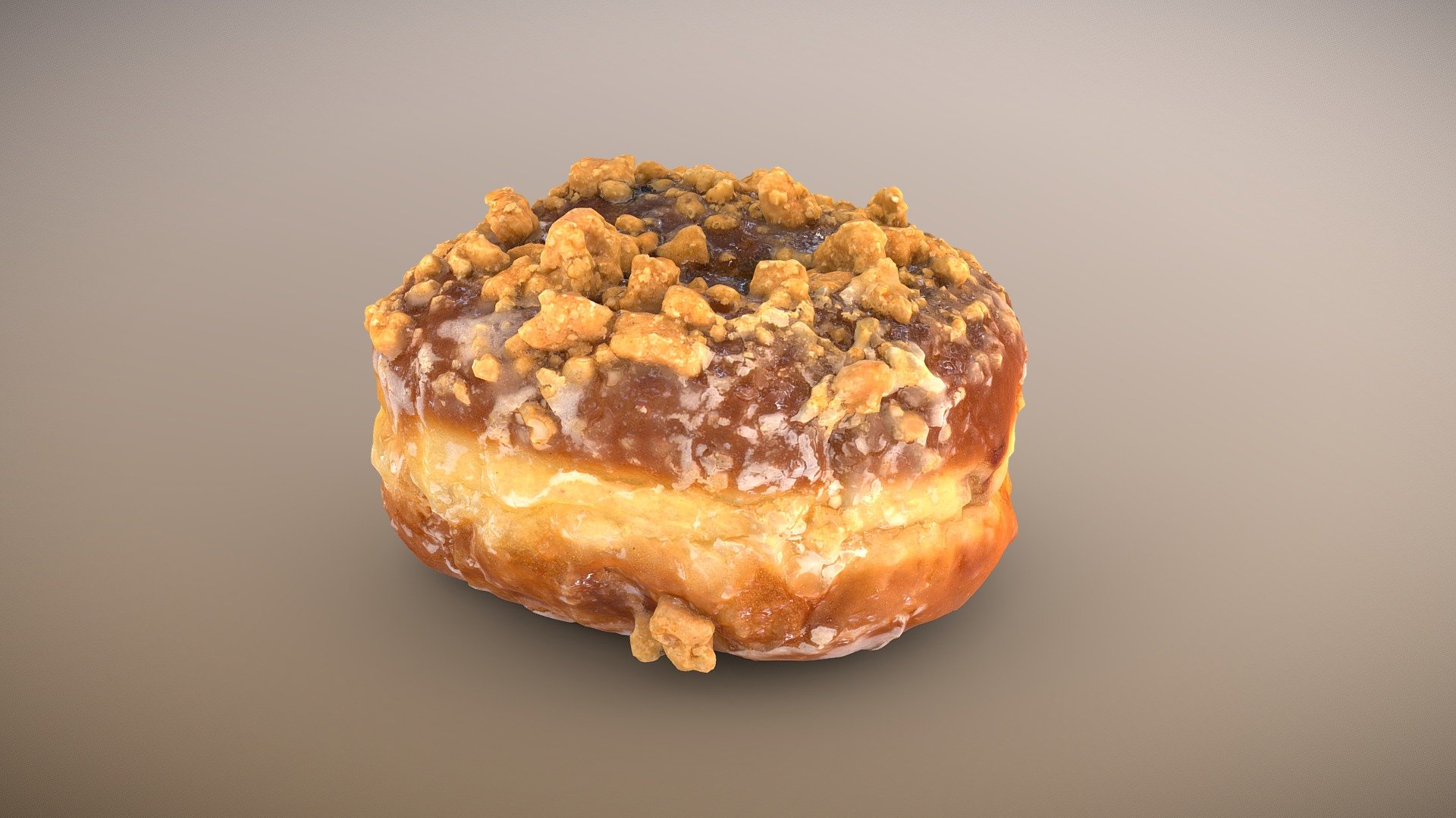 Crumble Doughseed doughnut from Doughnut Plant in Brooklyn. 3D-scanned with a turntable, lots of lights, and a single A7R (393 photos)

Cleanup and retopology to quads in ZBrush. PBR workflow in Photoshop to create specularity and roughness maps.

High polygon (~600K polys) version of model and textures is included

Full textures are 8K x 8K and low poly textures are at 2K x 2K - Doughnut Plant Crumble Doughseed - Buy Royalty Free 3D model by omegadarling 3d model