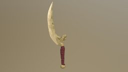 Bone Curved Sword bone, skyrim, game-ready, asset, sword