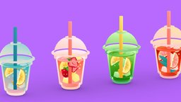 Stylized Unlit Soft Drinks 2 drink, food, toon, set, pack, soft, fastfood, kawaii, bundle, gradient, softdrink, cartoon, asset, game, stylized