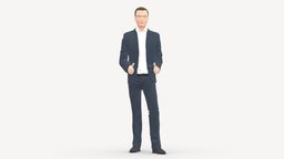 001130 man in blue open suit in glsses suit, style, people, clothes, miniatures, realistic, character, 3dprint, model, man, blue, human, male