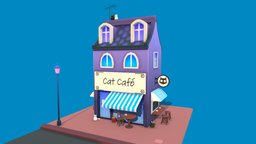 Cat Café cat, cafe, restaurant, cafeteria, diorama, colorful, stylized-environment, substancepainter, cartoon, blender, stylized