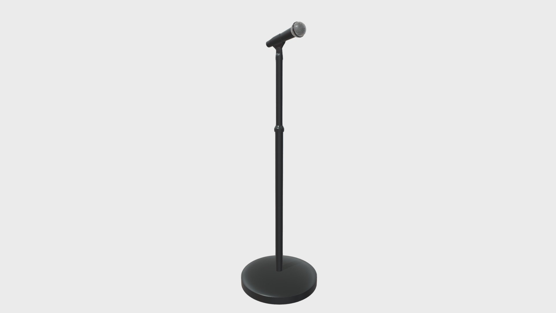 === The following description refers to the additional ZIP package provided with this model ===

Microphone on stand with round base 3D Model. 4 individual objects (microphone, rotating part, extension, base; so, you can move the extension, rotate the microphone or easily delete it), sharing the same non overlapping UV Layout map, Material and PBR Textures set. Production-ready 3D Model, with PBR materials, textures, non overlapping UV Layout map provided in the package.

Quads only geometries (no tris/ngons).

Formats included: FBX, OBJ; scenes: BLEND (with Cycles / Eevee PBR Materials and Textures); other: png with Alpha.

4 Objects (meshes), 1 PBR Material, UV unwrapped (non overlapping UV Layout map provided in the package); UV-mapped Textures.

UV Layout maps and Image Textures resolutions: 2048x2048; PBR Textures made with Substance Painter.

Polygonal, QUADS ONLY (no tris/ngons); 196444 vertices, 194214 quad faces (388428 tris) 3d model