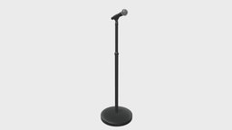 Microphone on stand with round base stand, studio, holder, stage, microphone, tripod, substancepainter, substance