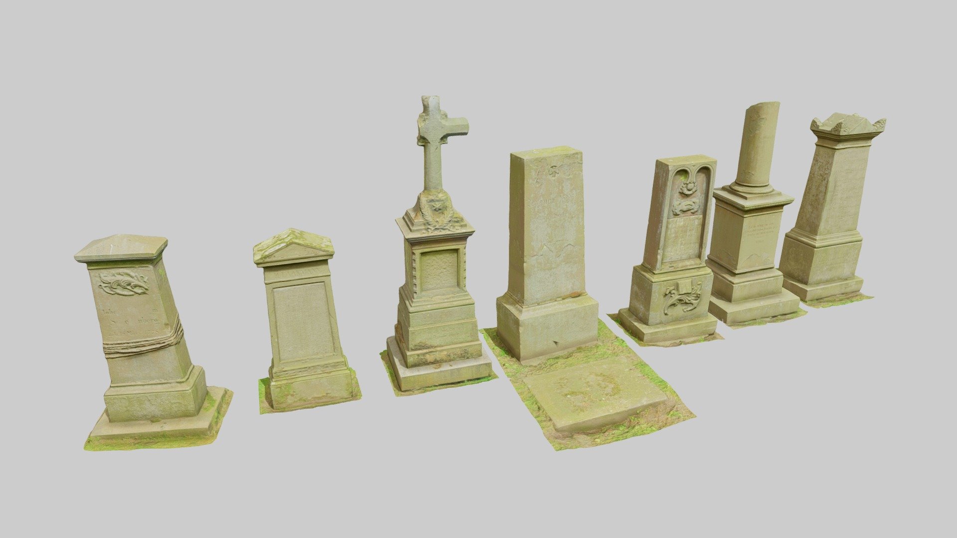 7 Unique Models: Fully processed 3D scans: no light information, color-matched, etc.

Carefully captured in overcast conditions and processed/baked to a less poly heavy model for easier use. 
Perfect for a old graveyard scene.

Just import it in your scene, and you're ready to go.

Source Contains:



.obj



.fbx



.blend



4K Textures:



normal map



albedo



roughness



Please let me know if something isn't working as it should.

PBR Realistic Gravestones Old Scan Processed Pack - Gravestones Old Scan Processed Pack - Buy Royalty Free 3D model by Per's Scan Collection (@perz_scans) 3d model