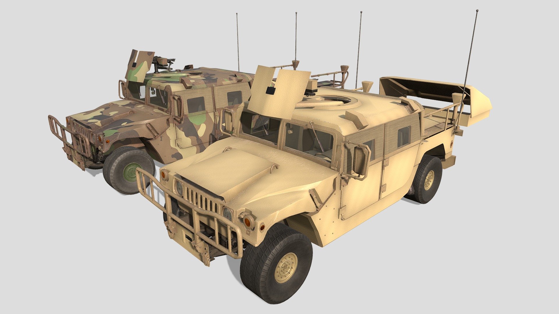 Couple of low Poly military hummers with 2 different texture variations - Hummers - Buy Royalty Free 3D model by studio lab (@leonlabyk) 3d model