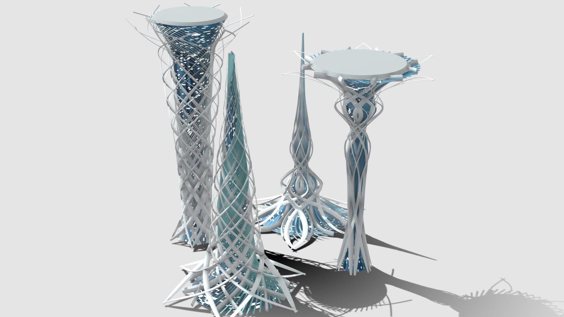 4 futuristic skyscrapers - Futuristic_ Skyscrapers_6001 - Buy Royalty Free 3D model by Giimann 3d model