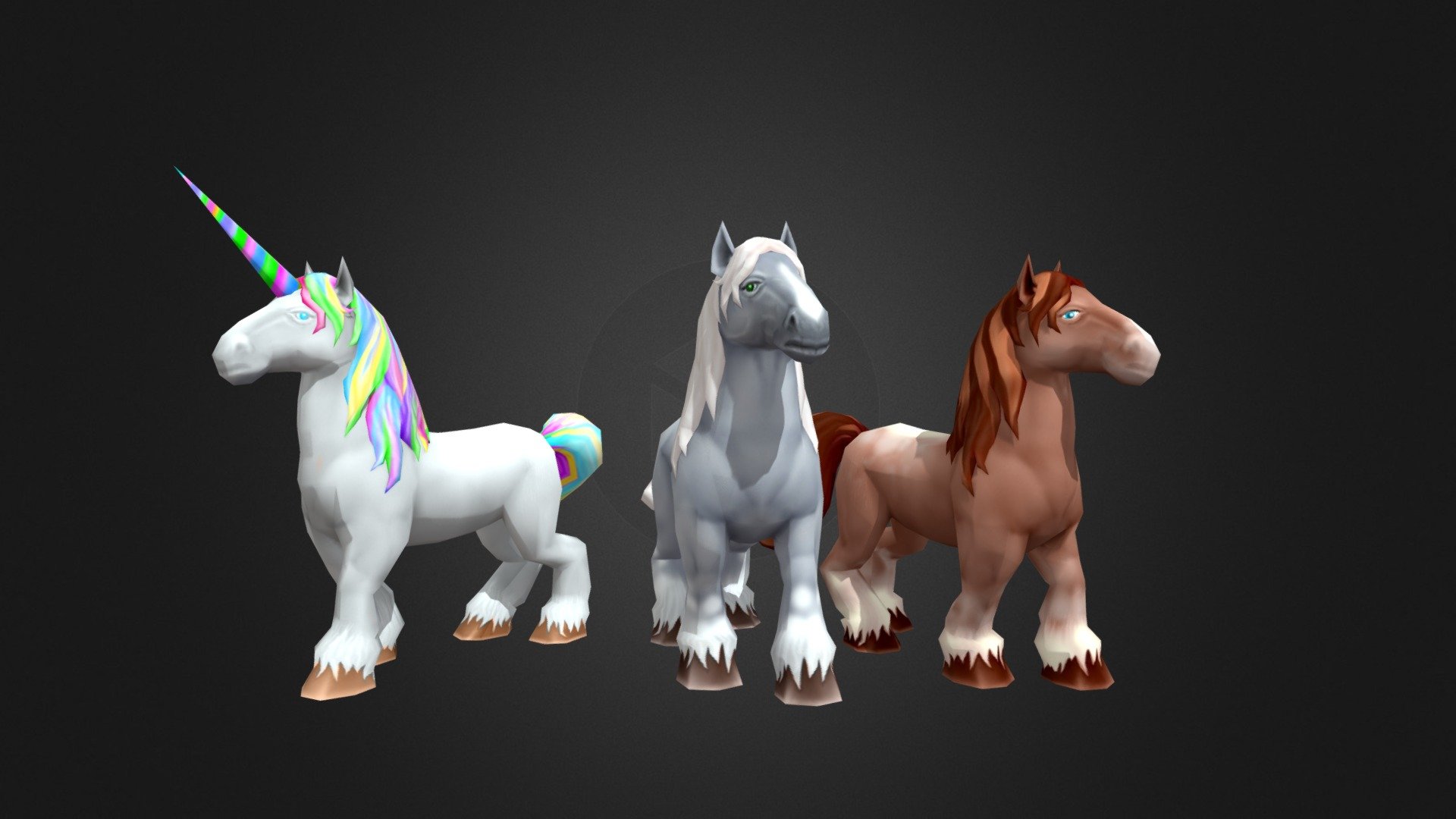 Horses &amp; unicorns animated pack

The pack contains a collection of well organized files


Animations
Horse (3 textures)

Unicorn (3 textures)




Attack_1

Attack_2

Damage

Death

Idle

Jump

Run

Stand


Please feel free to contact me if you have any questions or comments. If you like it, please rate it! - Horses & unicorns animated pack - Buy Royalty Free 3D model by TheGameAssets 3d model